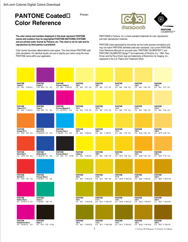 潘通色卡電子版：CMYK色值大全